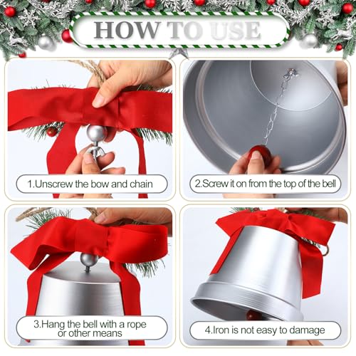 MorningRo Silver 8+6.5in Large Christmas Bells Set for Holiday Decor - Outdoor & Indoor Xmas Ornaments