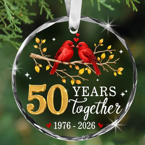 Bozspacer 50th Anniversary Ornament 2026 Golden 50 Years Together 3.1in Cardinals Glass Keepsake