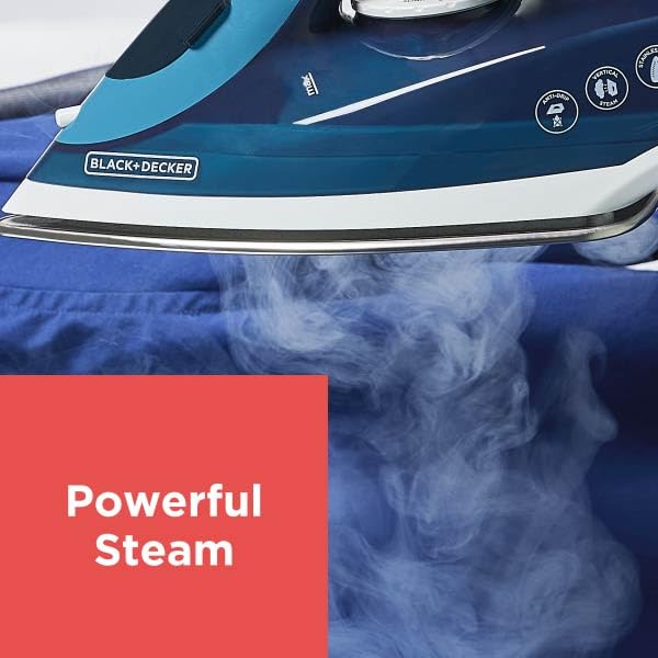 BLACK+DECKER Steam Iron for Clothes with Retractable Cord and Stainless Steel Soleplate