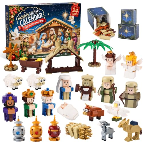 Nativity Advent Calendar 2026 Kids Building Blocks Set – 24-Day Christmas Countdown with Holy Family & Nativity Figures