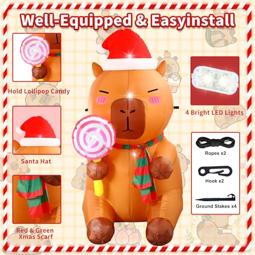 5ft Capybara Christmas Inflatable Outdoor Decor with LED Lights - Anroog
