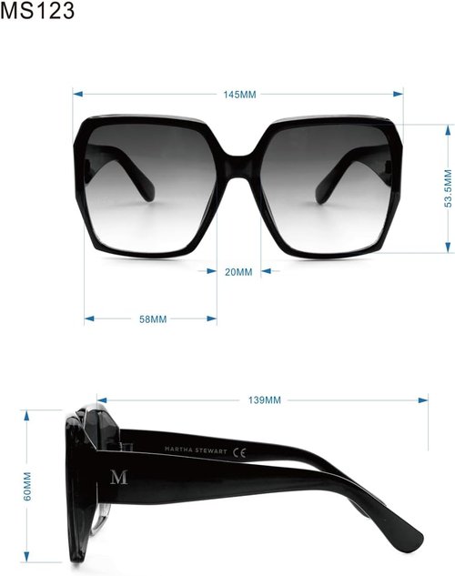 Martha Stewart Women's UV400 Square Sunglasses - Timeless 58mm Protective Eyewear for Her