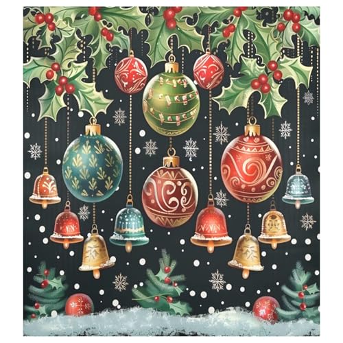 Christmas Bells Black Dishwasher Sticker Magnetic Cover – Winter Snowflake Poinsettia Berry, 23 x 26 in, Reusable Wamika