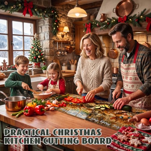 Kathfly Highland Cow Christmas Glass Cutting Board - Farmhouse Kitchen Decor