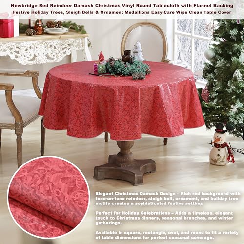 Newbridge 70 Inch Round Christmas Reindeer Vinyl Tablecloth with Flannel Backing