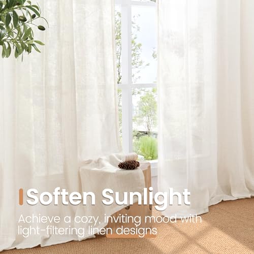 Light Filtering Linen Curtains - 84 Inch Length, 2 Panels Set