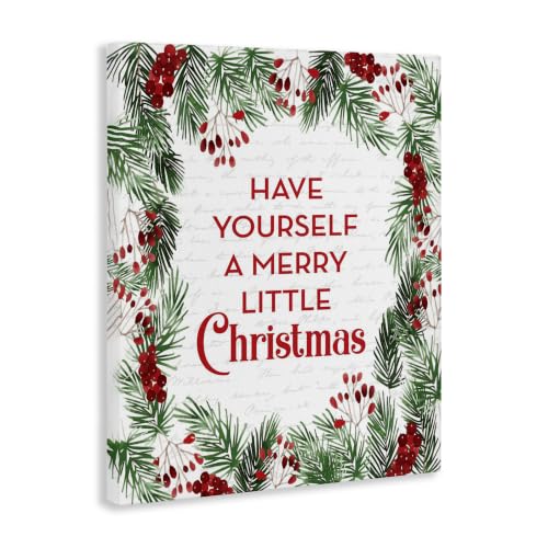 Merry Little Christmas Pine Canvas Wall Art 36 x 48 Inches - Holiday Wall Decor