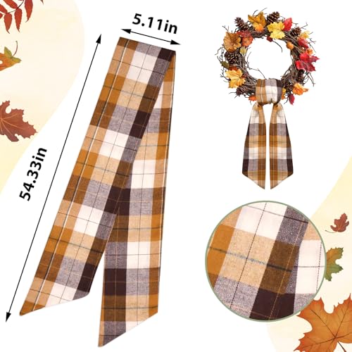 Fall Buffalo Plaid Wreath Sash Orange Check Cotton Ribbon for Front Door