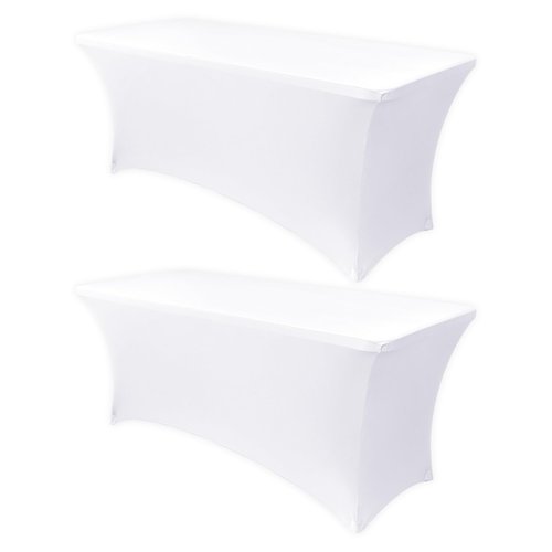Obstal 4Ft Stretch Spandex Table Cover for Standard Folding Tables - 2 Pack Universal Rectangular Fitted Tablecloth for Party, Banquet, Events, Trade Show (White, 48L x 24W x 30H Inches)