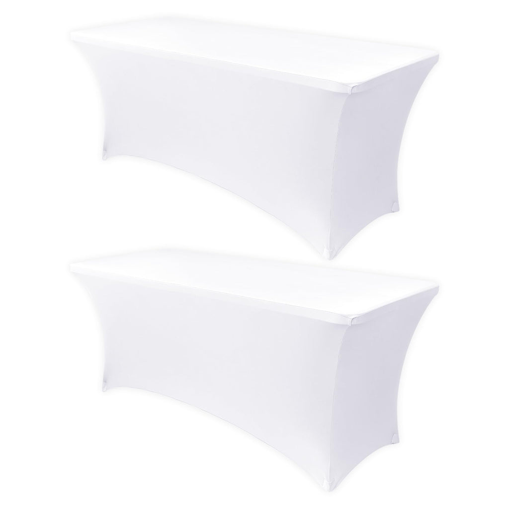 Obstal 4Ft Stretch Spandex Table Cover for Standard Folding Tables - 2 Pack Universal Rectangular Fitted Tablecloth for Party, Banquet, Events, Trade Show (White, 48L x 24W x 30H Inches)
