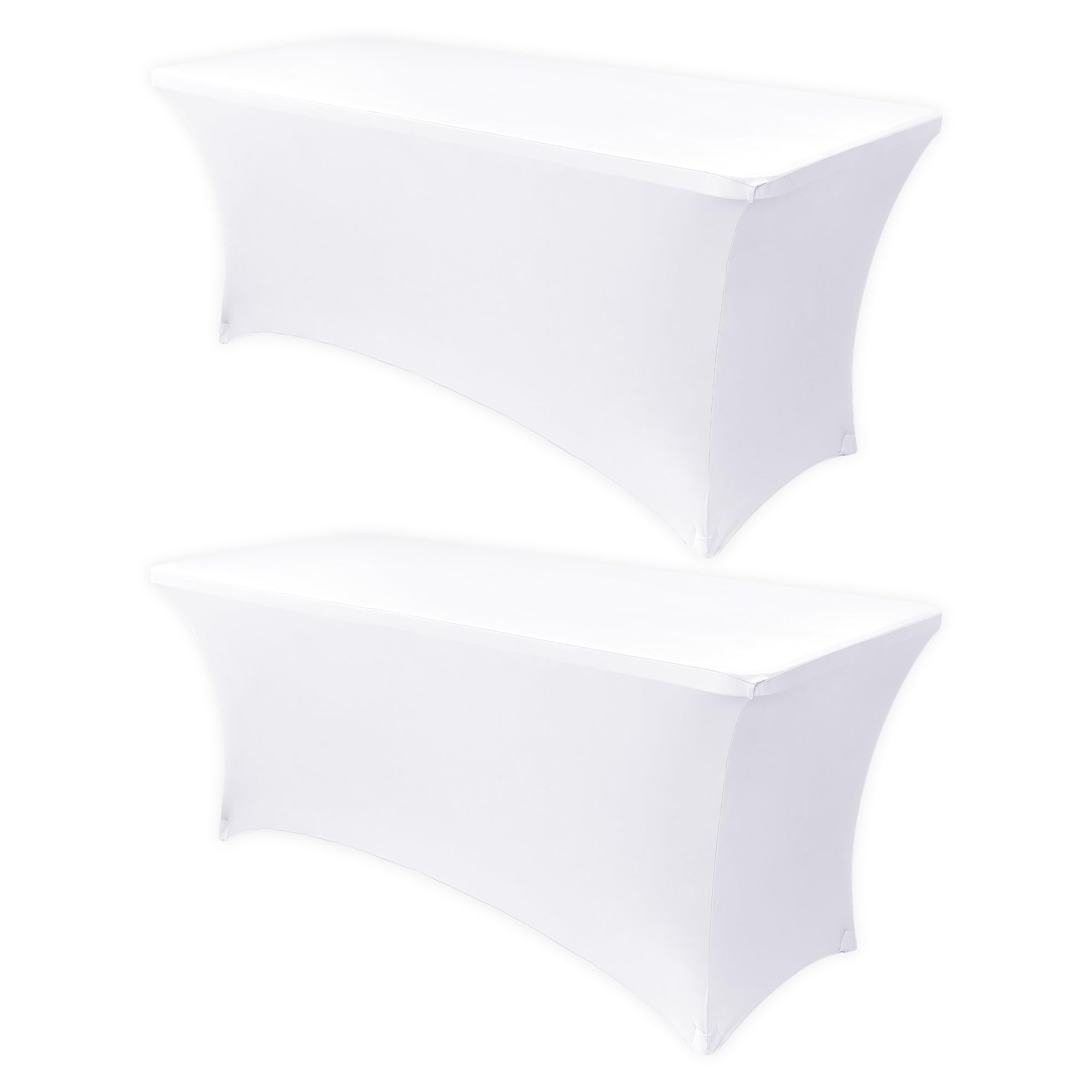 Obstal 4Ft Stretch Spandex Table Cover for Standard Folding Tables - 2 Pack Universal Rectangular Fitted Tablecloth for Party, Banquet, Events, Trade Show (White, 48L x 24W x 30H Inches)