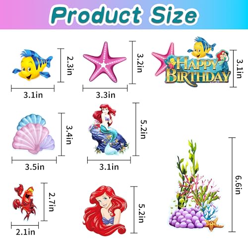 10-Piece Mermaid Cake Topper Set for Ocean Themed Birthday Parties