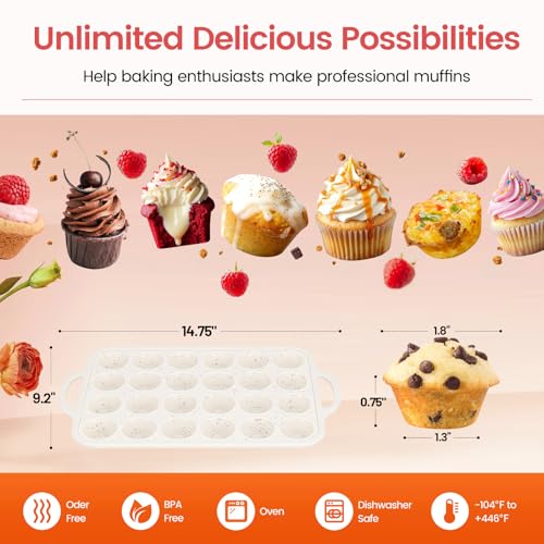24-Cup Silicone Mini Muffin Pan with Metal Frame - Non-Stick Cupcake Tray