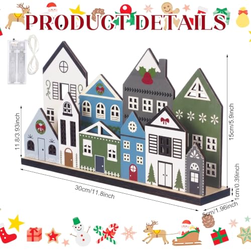 Lighted Wooden Christmas Village Houses - Rustic Tabletop Holiday Centerpiece