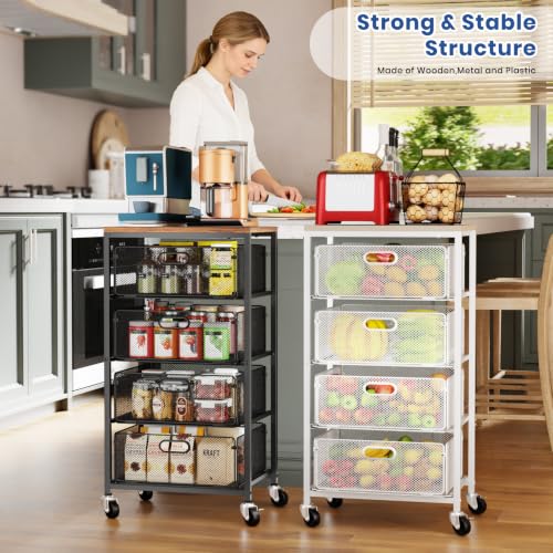 Goovilla Kitchen Cart with Drawers, Lockable Wheels Wooden Top, Black