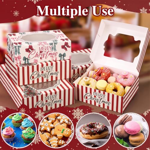 Eaasty 24 Pack Christmas Cookie Boxes with Window & Bows - Bulk Gift Packaging