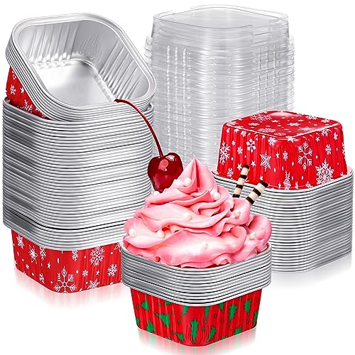 100 Pcs Christmas Foil Cups with Lids Snowflake & Christmas Tree - 5oz