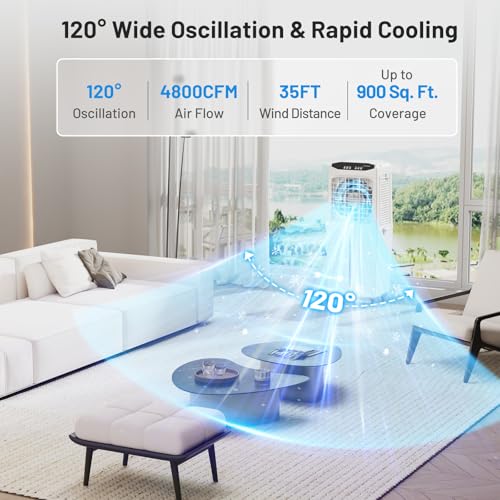 Portable Evaporative Air Cooler 4800CFM 3-in-1 Swamp Cooler with 16Gal Tank