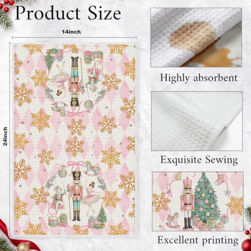 2 Pcs Pink Nutcrackers Merry Christmas Kitchen Towels - 14x24 in Multi 0877