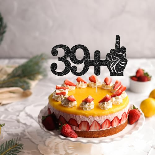 39+1 Black Glitter Cake Topper for 40th Birthday Party Decoration