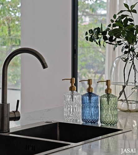 18oz Green Glass Soap Dispenser with Gold Rust-Proof Pump