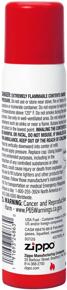 Zippo Butane Fuel - Premium Lighter Fuel for Reliable Performance | 4.75 oz Can