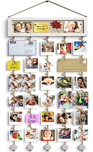 Rustic Wood Collage Picture Frame with Bulletin Board and Hanging Clips