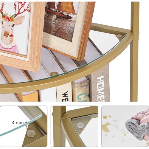5-Tier Gold Corner Shelf, Modern Metal and Glass Storage Display Stand