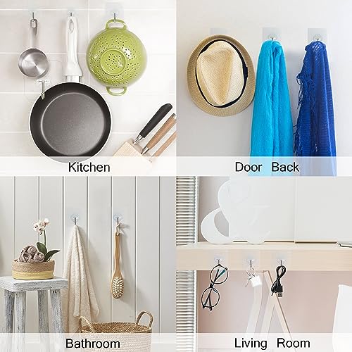 32 Pack Heavy Duty Adhesive Hooks, Transparent Reusable Wall Hooks