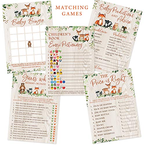 Woodland Forest Animal Baby Shower Guess Who Game Cards, 50 Pack