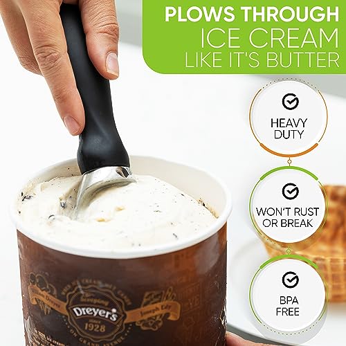 Heavy Duty Metal Ice Cream Scoop with Soft Grip Handle