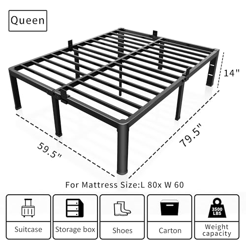 14-Inch Queen Metal Bed Frame with Rounded Corners & Under-Bed Storage