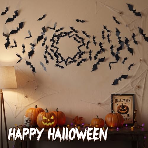 140Pcs 3D Halloween Bat Wall Decals - Realistic PVC Bat Stickers for Party