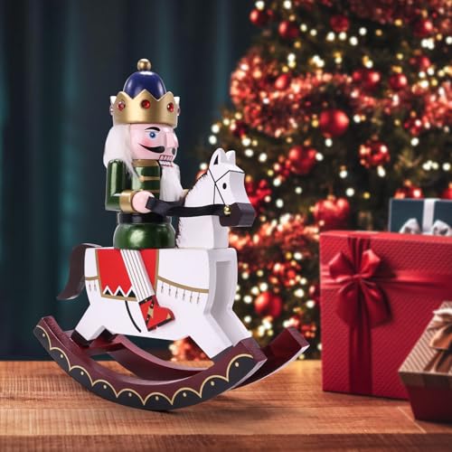 Tngan Red Wooden Rocking Horse Nutcracker Christmas Decor - Soldier Figurine