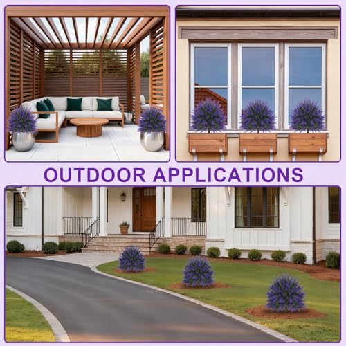 2Pcs 24-Inch Artificial Lavender Topiary Ball Trees, UV-Resistant Faux Shrubs
