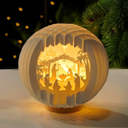 Handcrafted LED Lighted Paper Nativity Scene Tabletop Decor