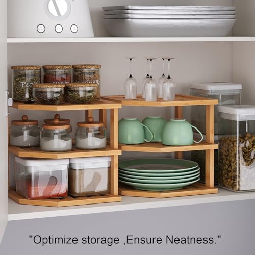 3-Tier Bamboo Corner Shelf Organizer - 2 Pack Kitchen Counter Storage Rack