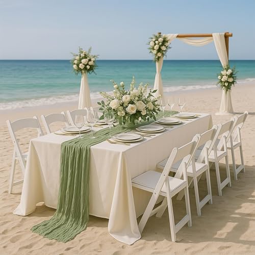 10 Pack Sage Green Cheesecloth Table Runners, 22x120 Inch Boho Gauze Runners