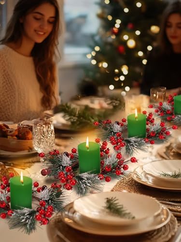 Christmas Candle Rings 4-Pack - Red Berry Wreaths for 3-Inch Pillar Candles