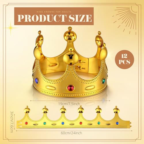 12-Piece Adjustable Royal King Crowns - Gold Plastic Costume Party Props