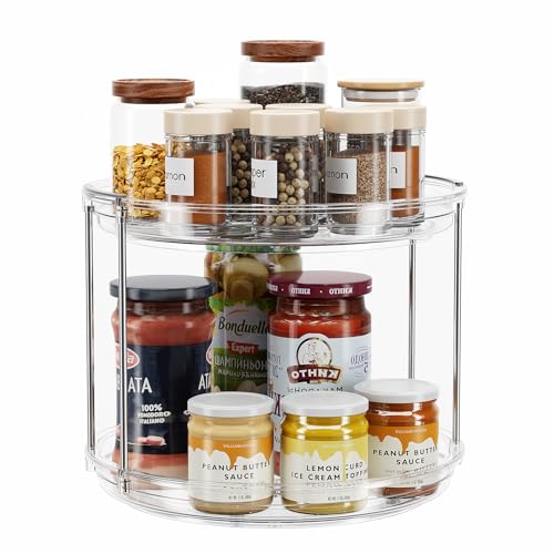 2-Tier Clear Lazy Susan Turntable Organizer - 9.25 Inch Rotating Spice Rack