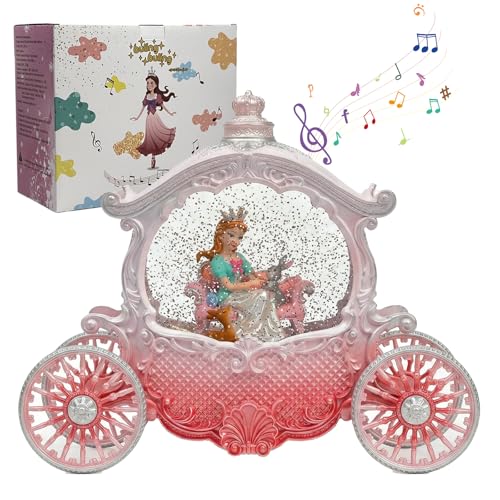 Pink Princess Carriage Musical Snow Globe Lantern with LED Lights & Glitter