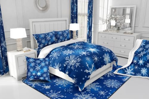 Feelyou Cotton Kids Christmas Comforter Cover Queen Size - White Blue, No Comforter