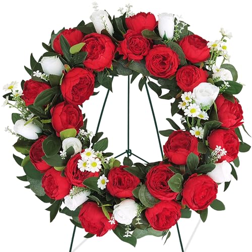 24-Inch Artificial Cemetery Wreath with Metal Stand for Graves