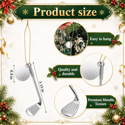 12 Sets Golf Ball and Club Christmas Tree Ornament, Xmas Decor