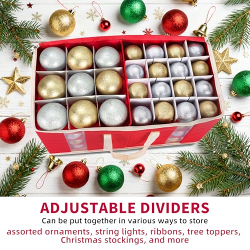 DIMESHY Christmas Ornament Storage Box Holds 128 Ornaments with Window, Red