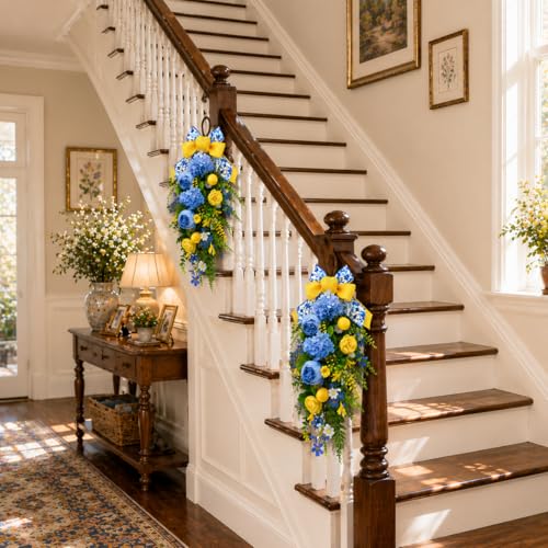 Lemon Floral Teardrop Swag Set, 2-Piece Chinoiserie Porch Door Decor