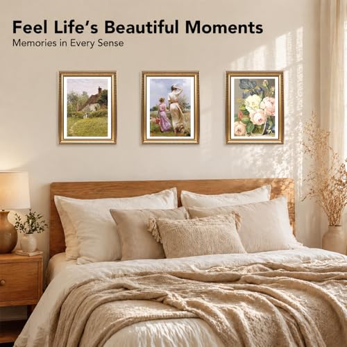 10x13 Vintage Gold Picture Frame with 9x12 Mat for Wall Hanging