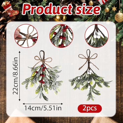 Mistletoe Hanging Ornament - 2 Pack Christmas Decor with Red/White Berries