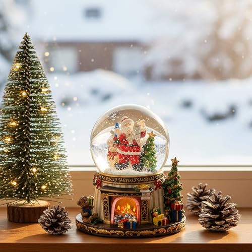 Santa Claus Musical Snow Globe with Automatic Snowfall & LED Flame